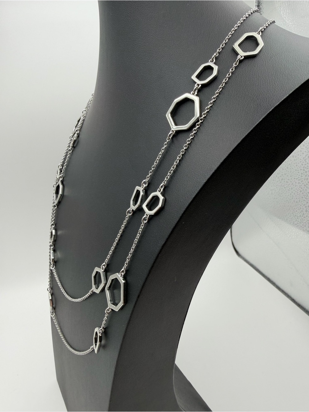 Anne Taylor Silver tone Multi-Chain Geometric Necklace 40 inches - Picture 3 of 9